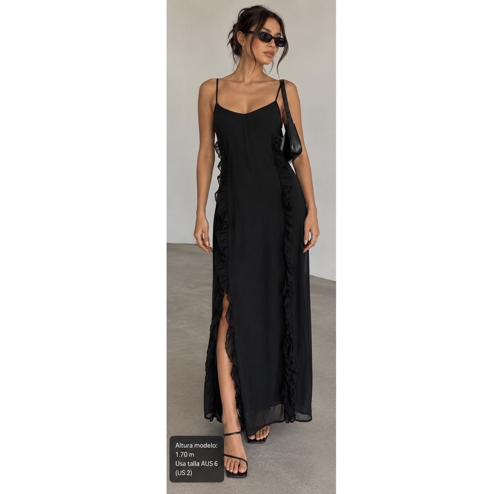 Beginning Boutique Dream On Black Maxi Dress Ruffle Side Slit Size 2 NWT